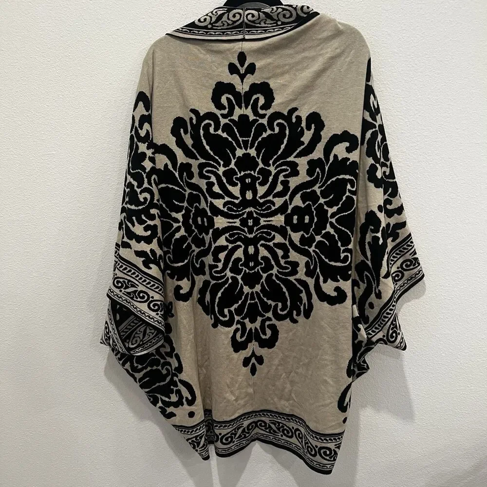 Soft Surroundings Shawl Poncho Cardigan One Size Brown Black Paisley Boho Fall - Picture 5 of 6